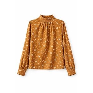 Cara Santana x Apt 9 Brown White Deer Print Mock Neck Long Sleeve Blouse Large